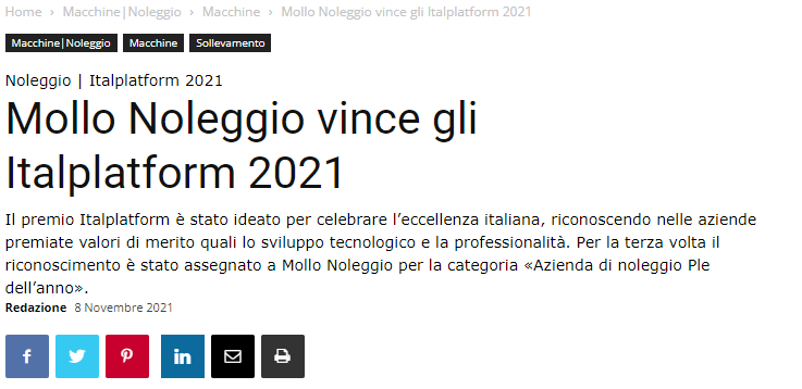 Mollo Noleggio Vince Gli Italplatform 2021