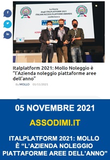 Copertina Italplatform 2021 Mollo Noleggio è Lazienda Noleggio Piattaforme Aeree Dell Anno