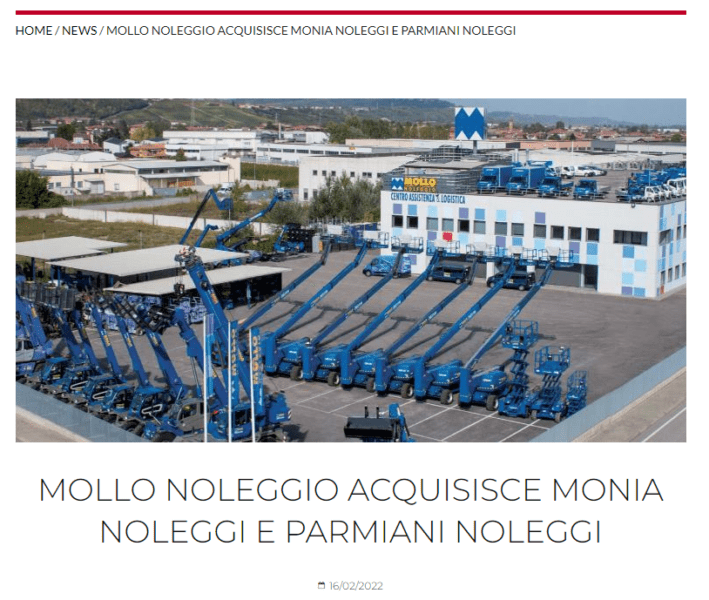 Mollo Noleggio acquisisce Monia Noleggi e Parmiani Noleggi