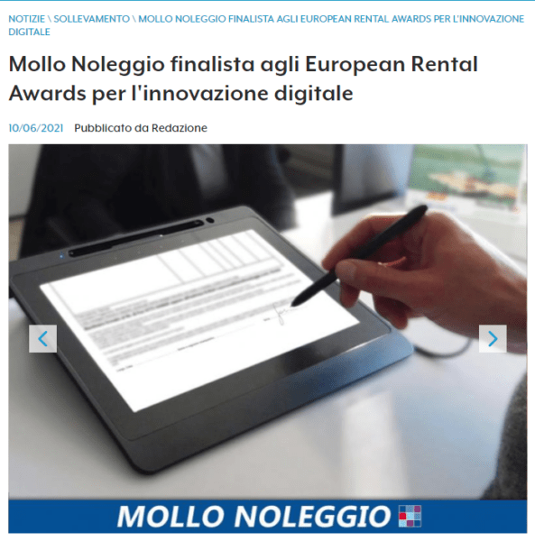 Mollo Noleggio Finalista Agli European Rental Awards Per Innovazione Digitale