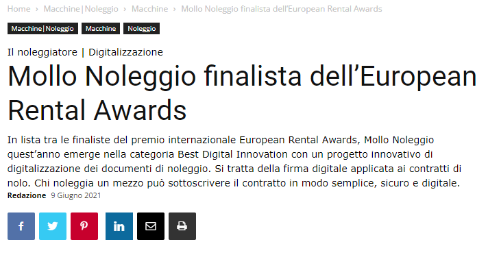 Mollo Noleggio Finilista Dell European Rental Awards