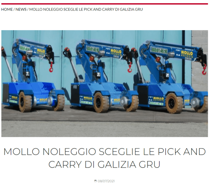 Mollo Noleggio Sceglie Le Pick And Carry Di Galizia Gru