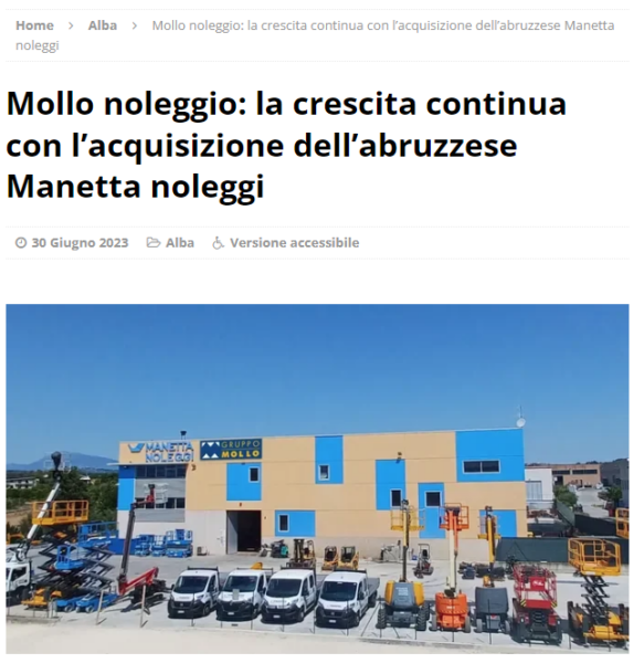 Mollo Noleggio La Crescita Continua Con L Acquisizione Dell Abruzzese Manetta Noleggi