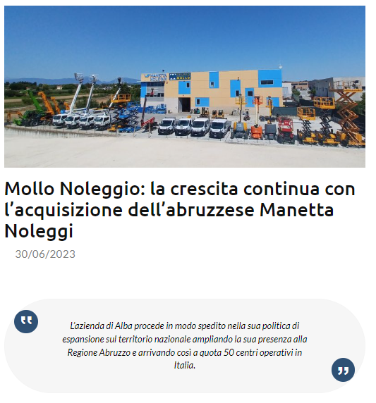 Mollo Noleggio Acquisizione Manetta Noleggi